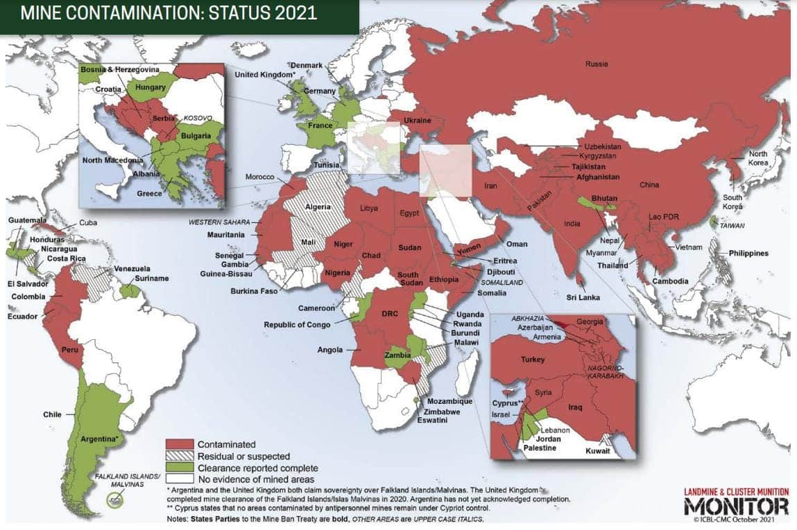 Carte des mines et restes explosifs de guerre 