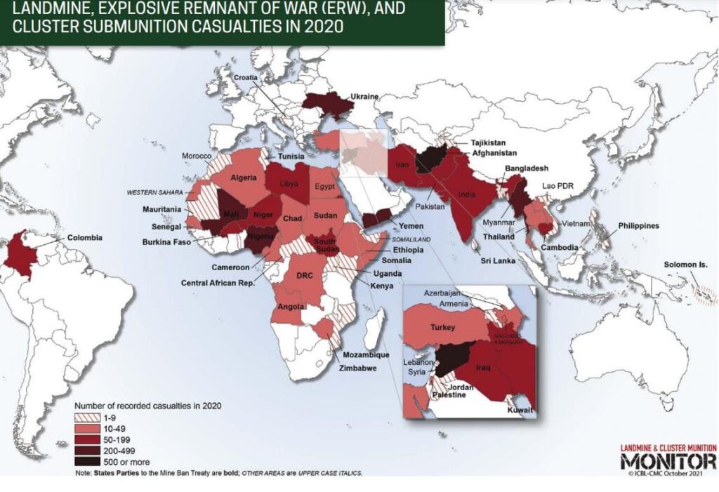 Où se trouvent les mines terrestres dans le monde ? 