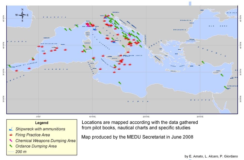 La carte des immersions de munitions en Méditerranée