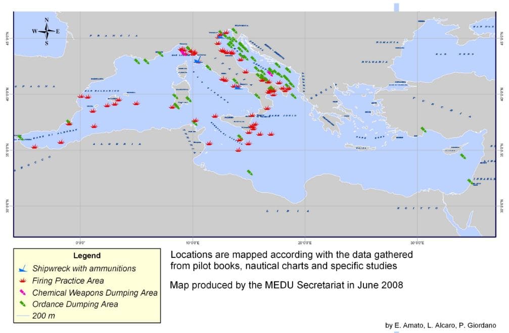 La carte des immersions de munitions en Méditerranée